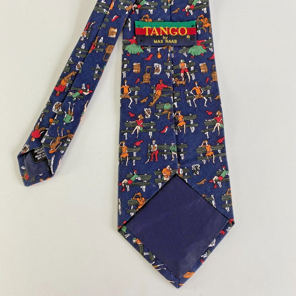VTG Tango by MAX RAAB Men Tie Necktie Navy At The Park Novelty Print Cotton USA - Picture 4 of 6